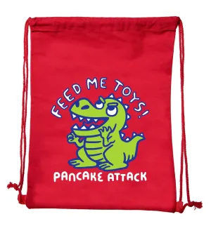 100 PK Revive Red Cotton Drawstring Bag With "Pancake Attack Dinosaur"