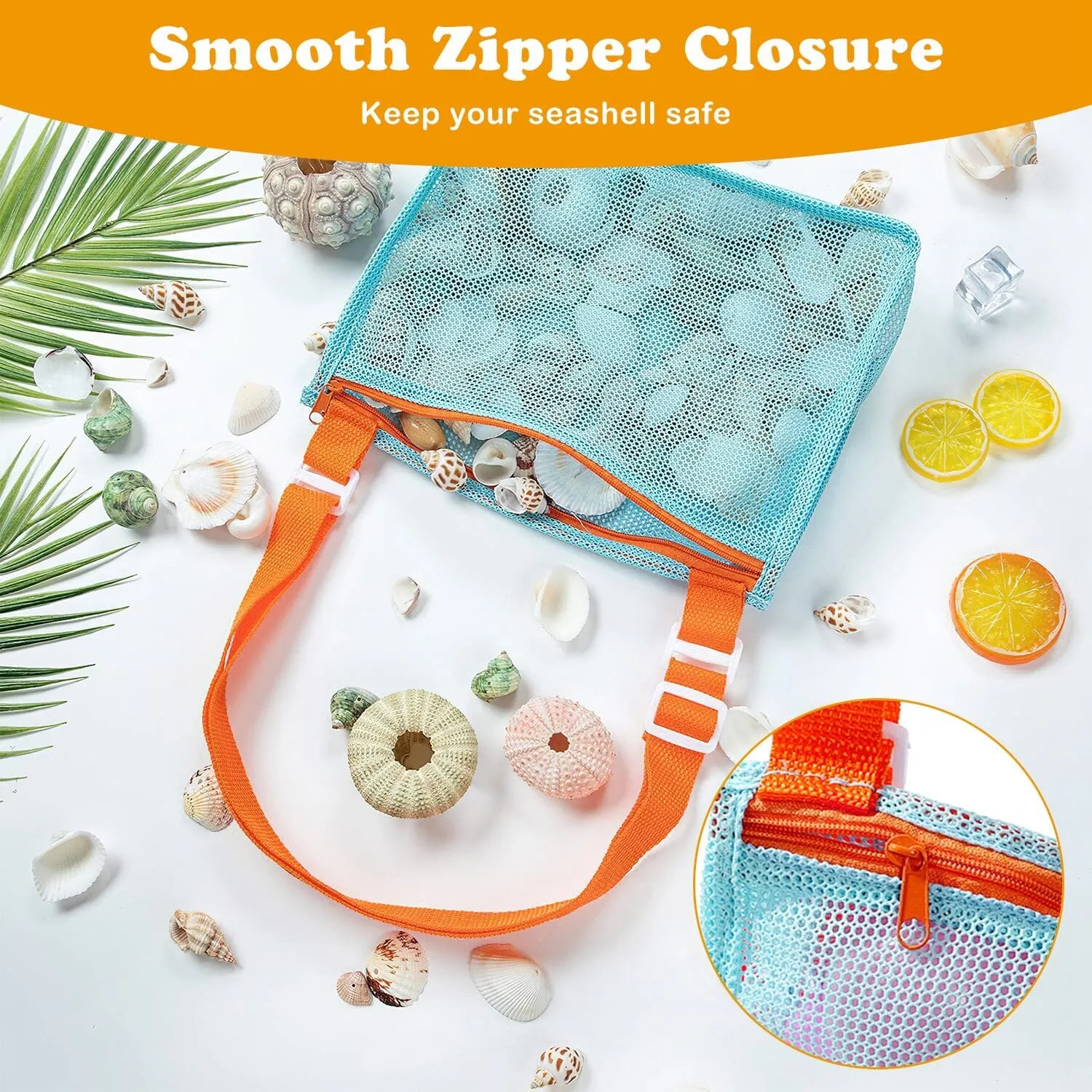 3-Pieces: Beach Mesh Bags Seashell Sand Tote Bag