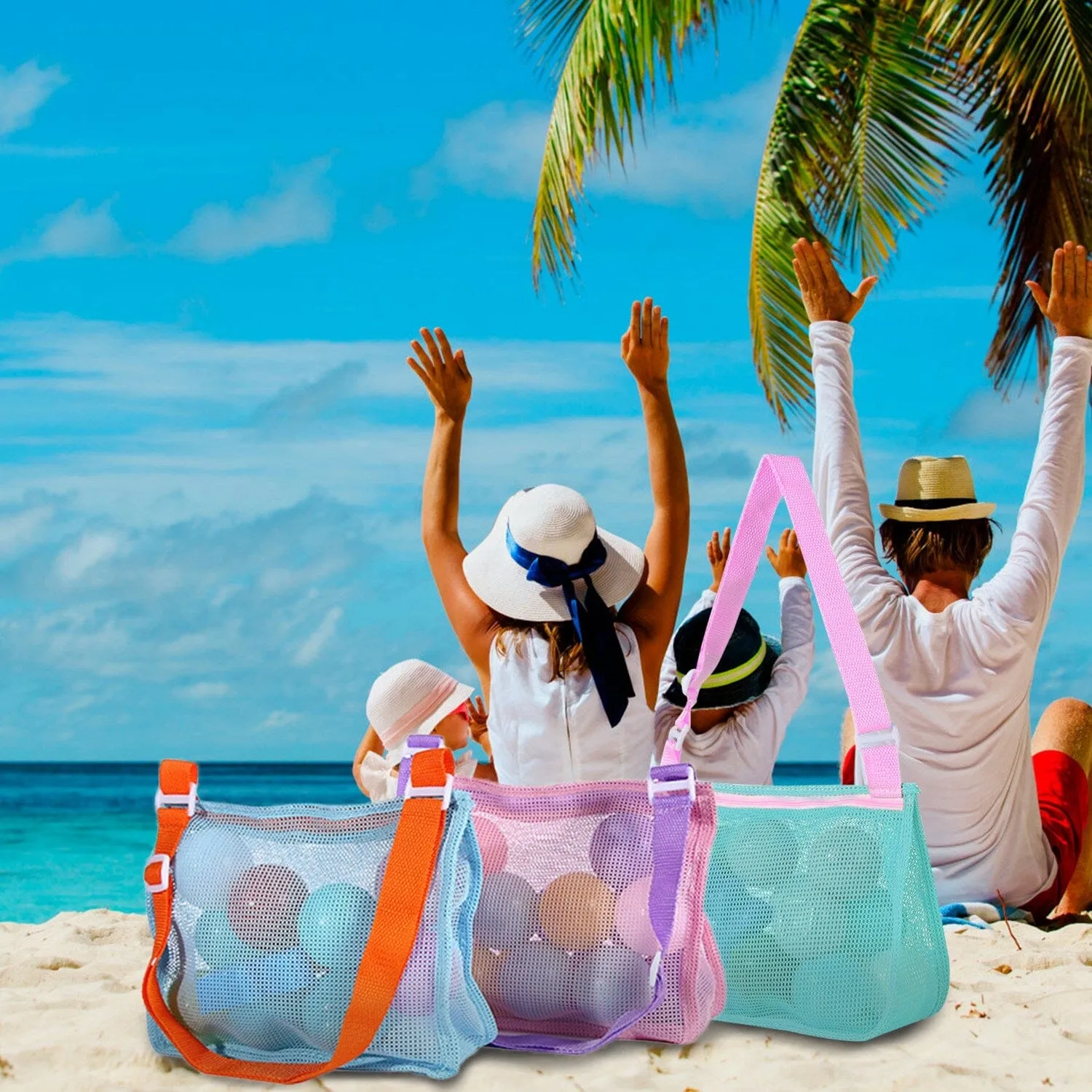 3-Pieces: Beach Mesh Bags Seashell Sand Tote Bag
