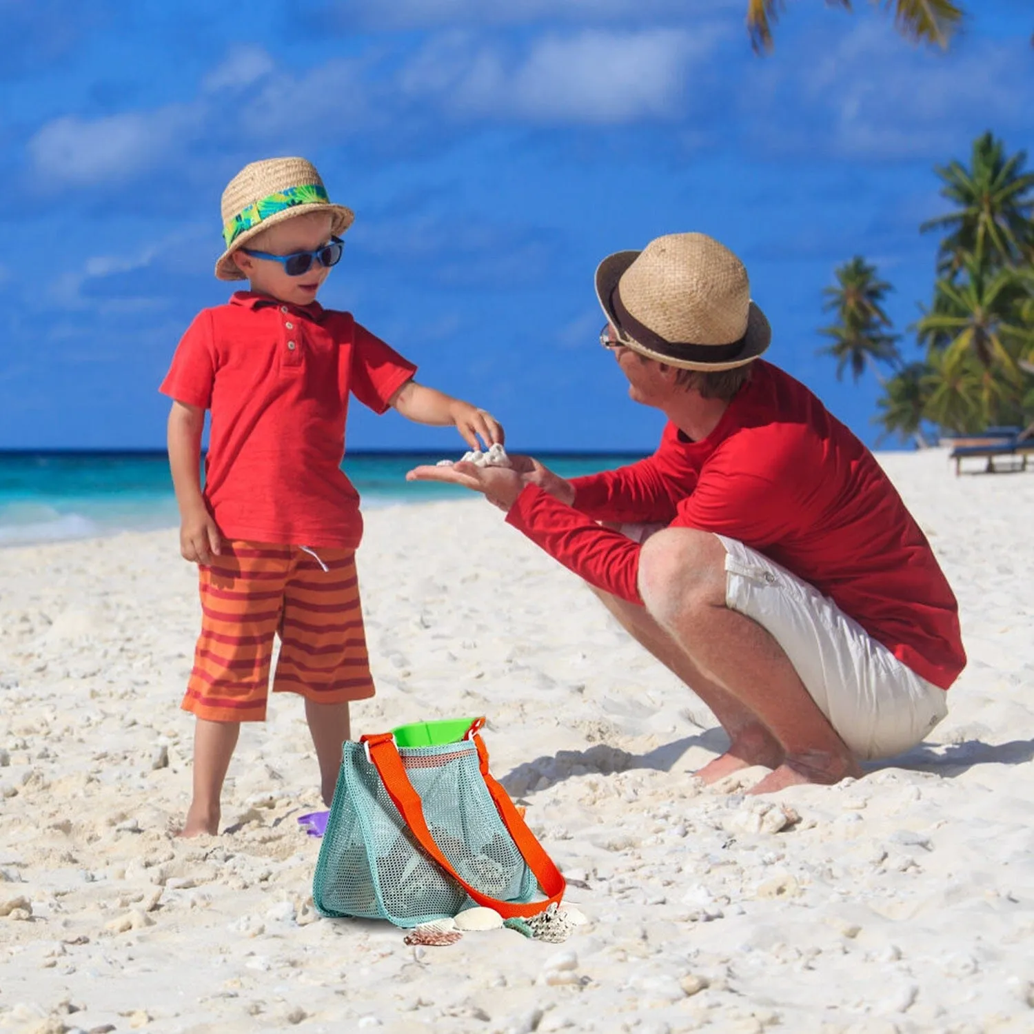 3-Pieces: Beach Mesh Bags Seashell Sand Tote Bag