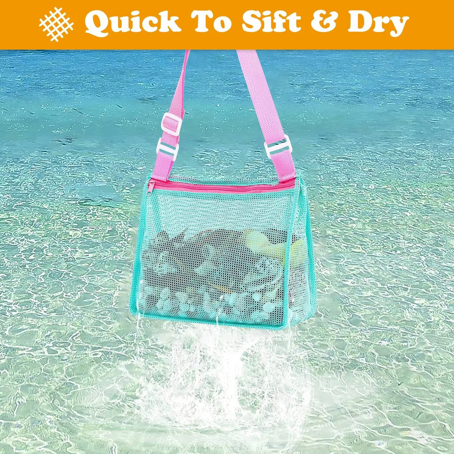 3-Pieces: Beach Mesh Bags Seashell Sand Tote Bag