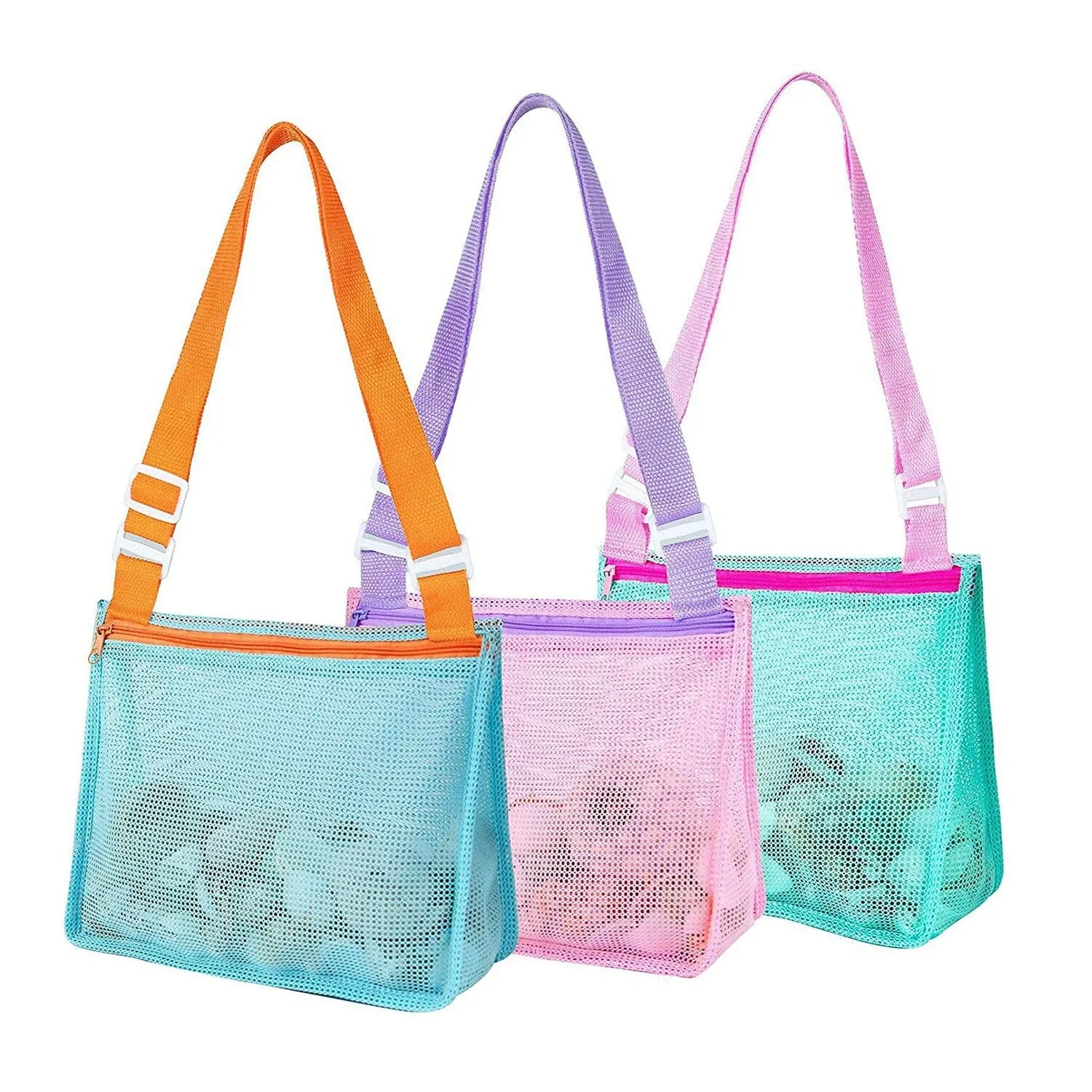 3-Pieces: Beach Mesh Bags Seashell Sand Tote Bag