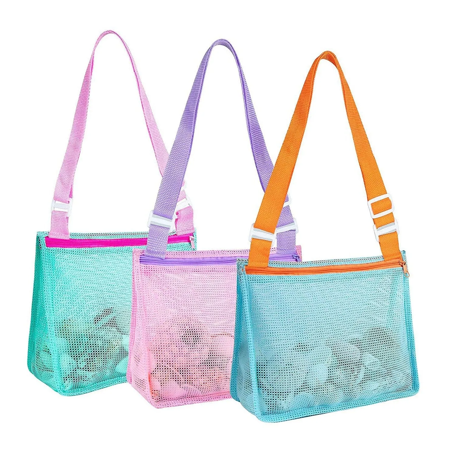 3-Pieces: Beach Mesh Bags Seashell Sand Tote Bag