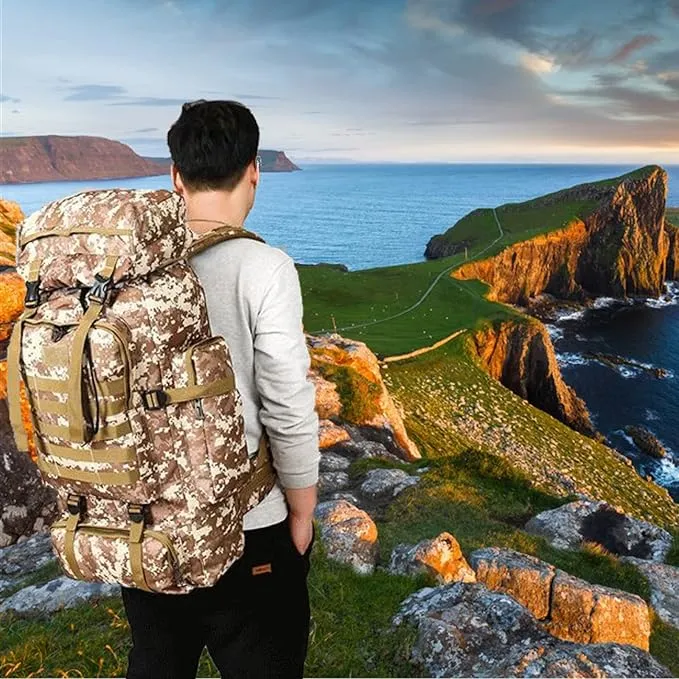 70L Hiking Backpack Men Large Waterproof Camping Backpack Lightweight Packable Backpacking Backpack Daypack Military Rucksack for Men Travel Climbing Outdoor Sports (Black)