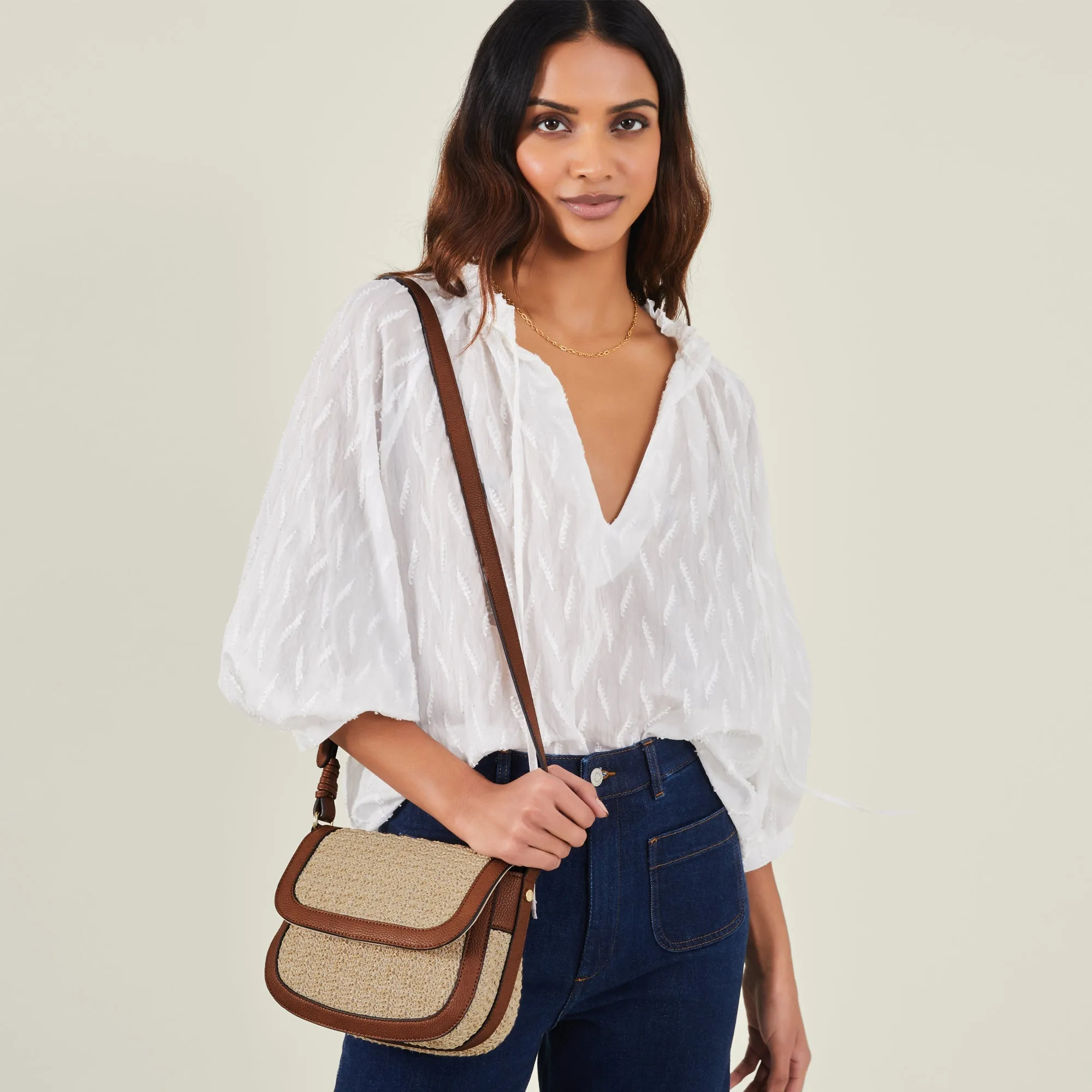 Accessorize London Women's Brown Woven Sling Bag