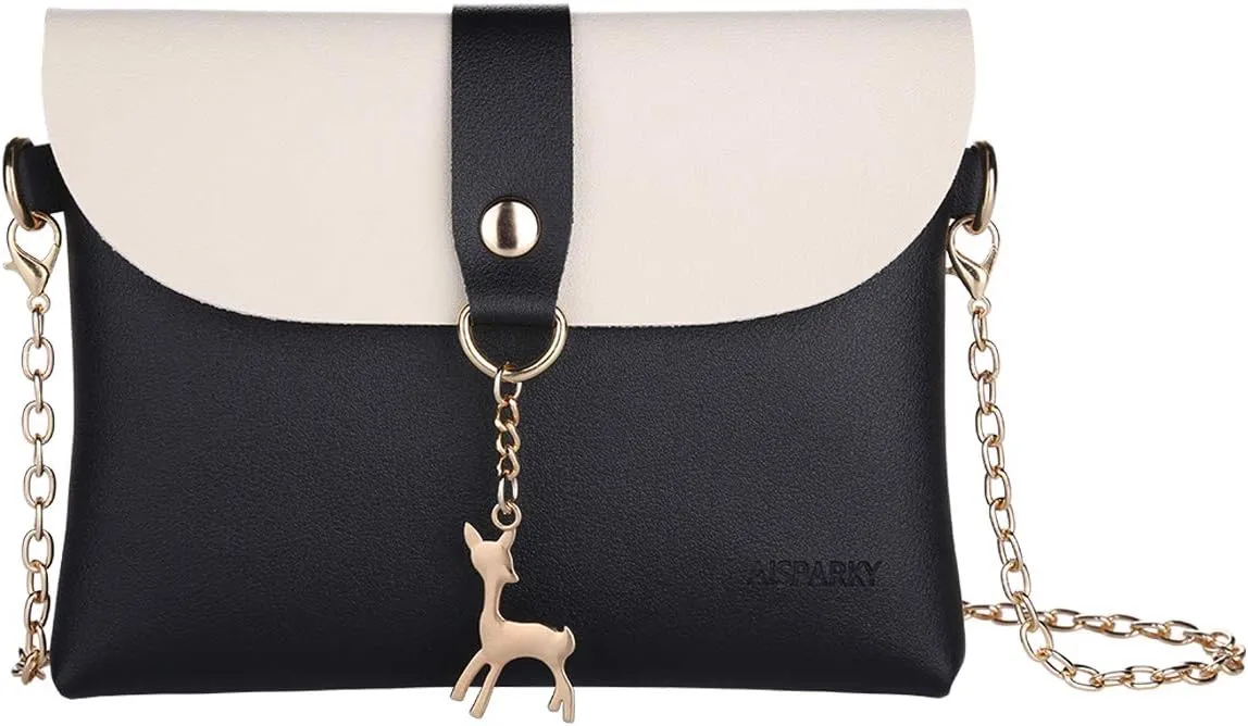 AISPARKY Small Crossbody Purse,PU Leather Small Purse for Womens and Girls With Pendant With Strap/Gold Chain Strap