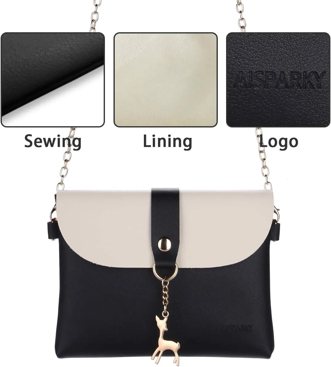 AISPARKY Small Crossbody Purse,PU Leather Small Purse for Womens and Girls With Pendant With Strap/Gold Chain Strap
