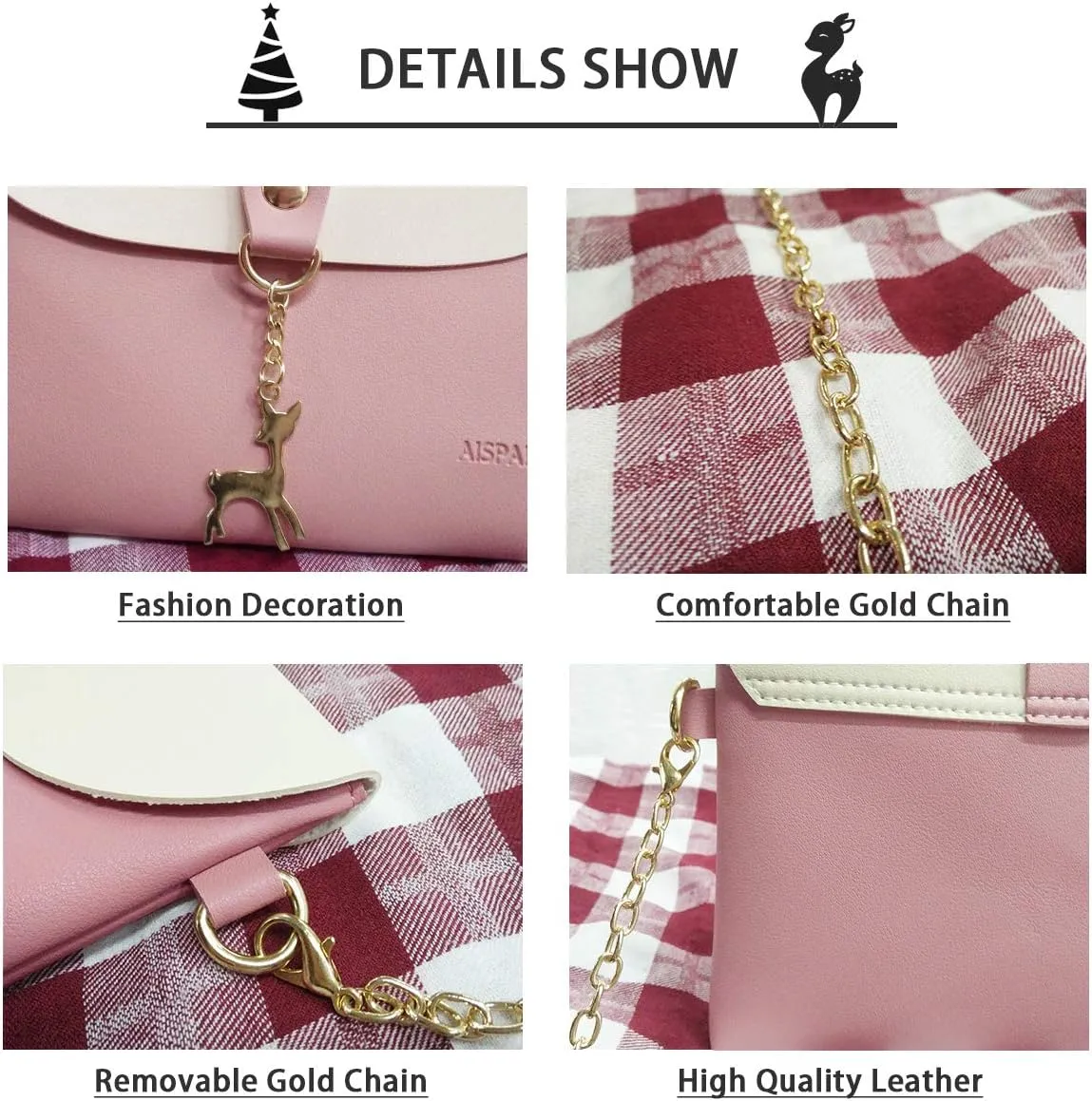 AISPARKY Small Crossbody Purse,PU Leather Small Purse for Womens and Girls With Pendant With Strap/Gold Chain Strap