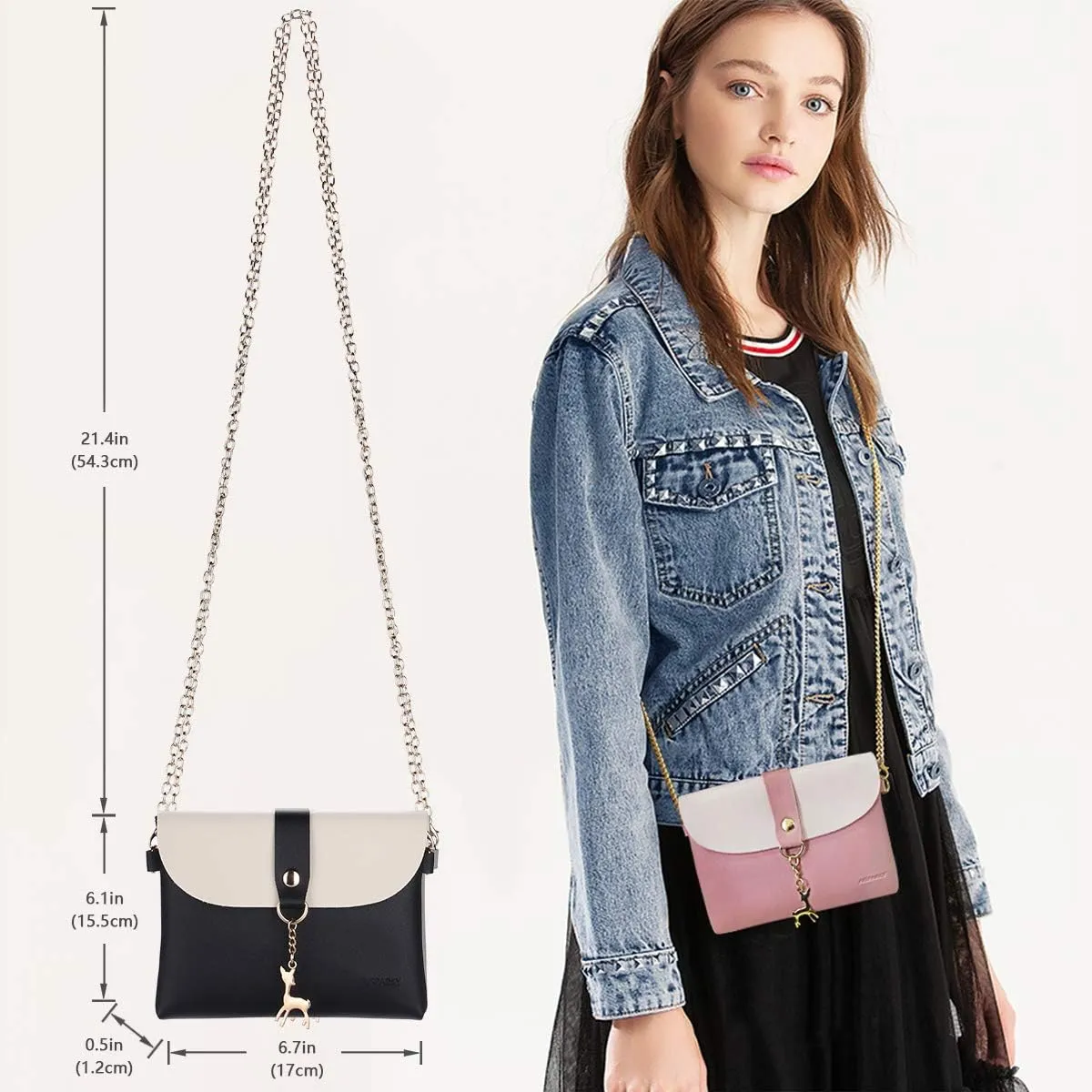 AISPARKY Small Crossbody Purse,PU Leather Small Purse for Womens and Girls With Pendant With Strap/Gold Chain Strap
