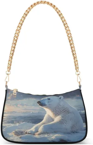 ALAZA Bear Winter Landscape Chian Shoulder Bag Handbags Tote Mini Clutch Purse Hobo Bag with Zipper Closure for Women
