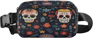 ALAZA Sugar Skull Flower Floral Black Waist Packs Spot Belt Bag Crossbody Bag Fanny Pack Pouch for Men Women Hiking Running Cycling Traveling