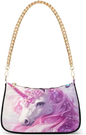 ALAZA Unicorn Butterfly Bubble Chian Shoulder Bag Handbags Tote Mini Clutch Purse Hobo Bag with Zipper Closure for Women