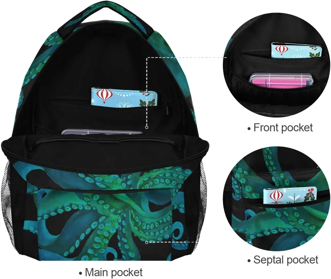ALAZA Watercolor Octopus Large Backpack for Kids Boys Girls Student Personalized Laptop iPad Tablet Travel School Bag with Multiple Pockets