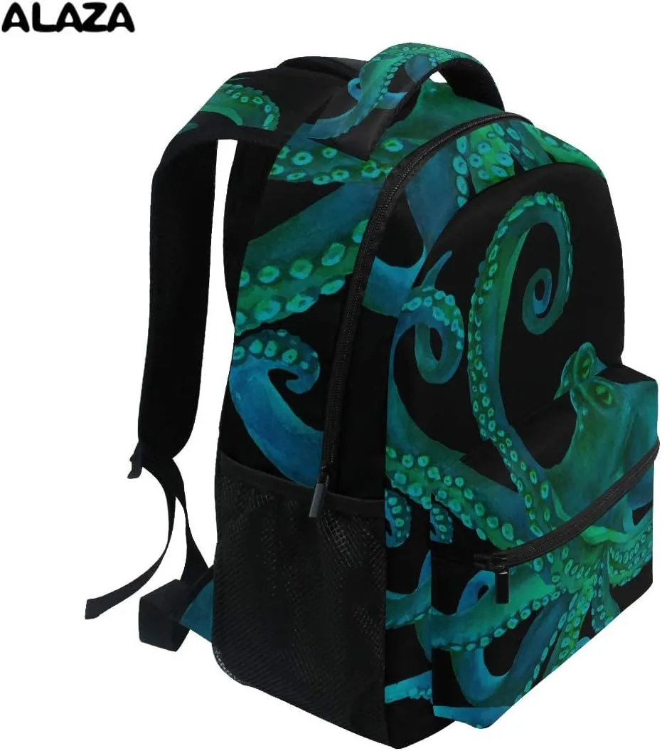 ALAZA Watercolor Octopus Large Backpack for Kids Boys Girls Student Personalized Laptop iPad Tablet Travel School Bag with Multiple Pockets