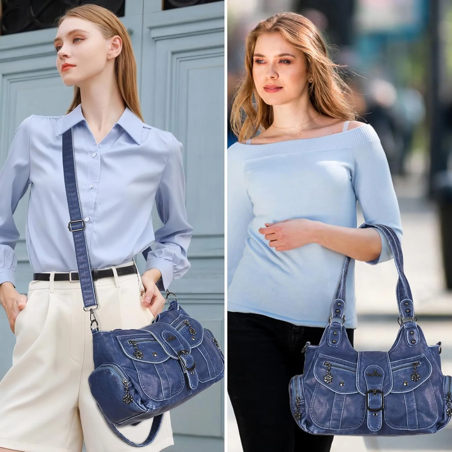Angel Kiss Hobo Bags for Women Vegan Leather Shoulder Purses and Handbags Ladies Roomy Tote Bags Purse with Crossbody Strap