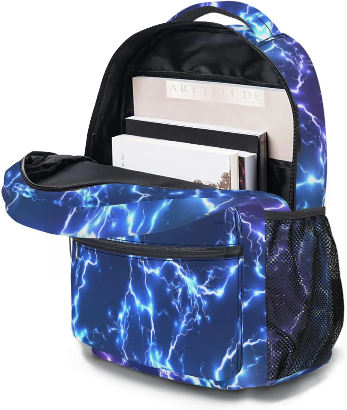 aportt Blue Backpack for Boys Girls Cool Lightning Durable Casual Basic Kids Bookbag Lightweight School Bag for Teens Students Travel Hiking Camping Daypack