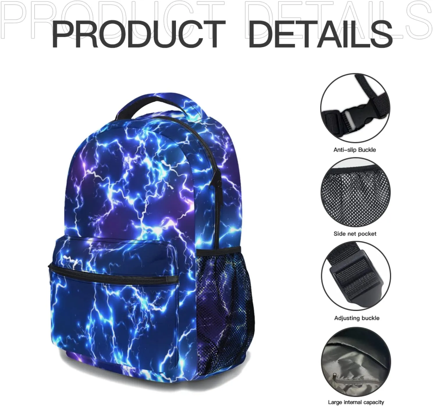 aportt Blue Backpack for Boys Girls Cool Lightning Durable Casual Basic Kids Bookbag Lightweight School Bag for Teens Students Travel Hiking Camping Daypack