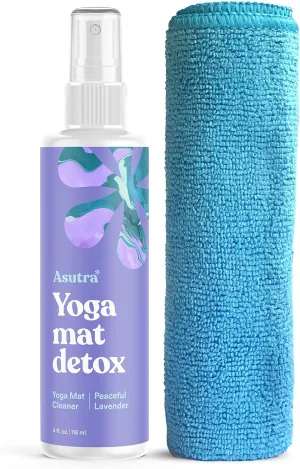 ASUTRA Yoga Mat Cleaner Spray (Peaceful Lavender), 4 fl oz - No Slippery Residue, Organic Essential Oils, Deep-Cleansing for Fitness Gear & Gym Equipment, Microfiber Towel Included