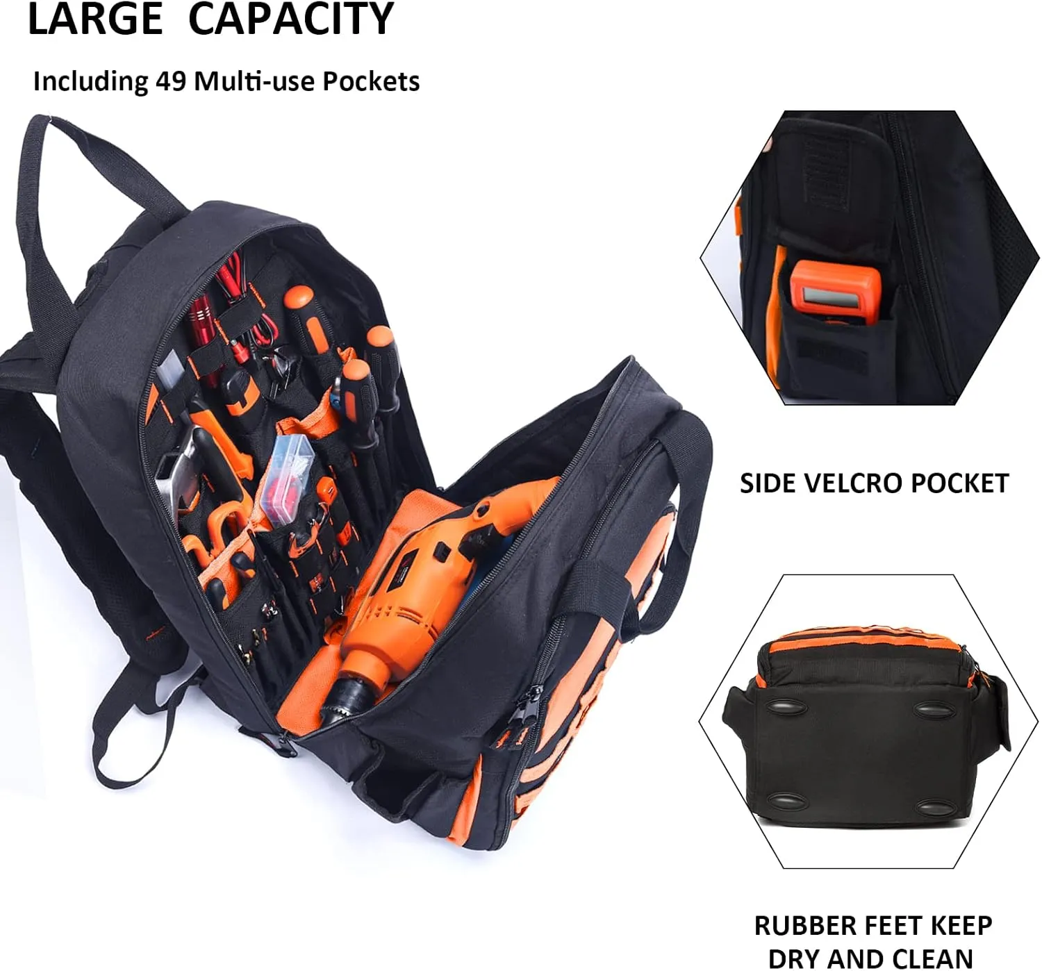 AUMTISC Tool Bag Backpack for Men, Heavy-Duty Tools Storage Organizer Work Bags Backpack for Construction Jobsite, Electrician, Industrial, Repairman, and HVAC Techs, Orange