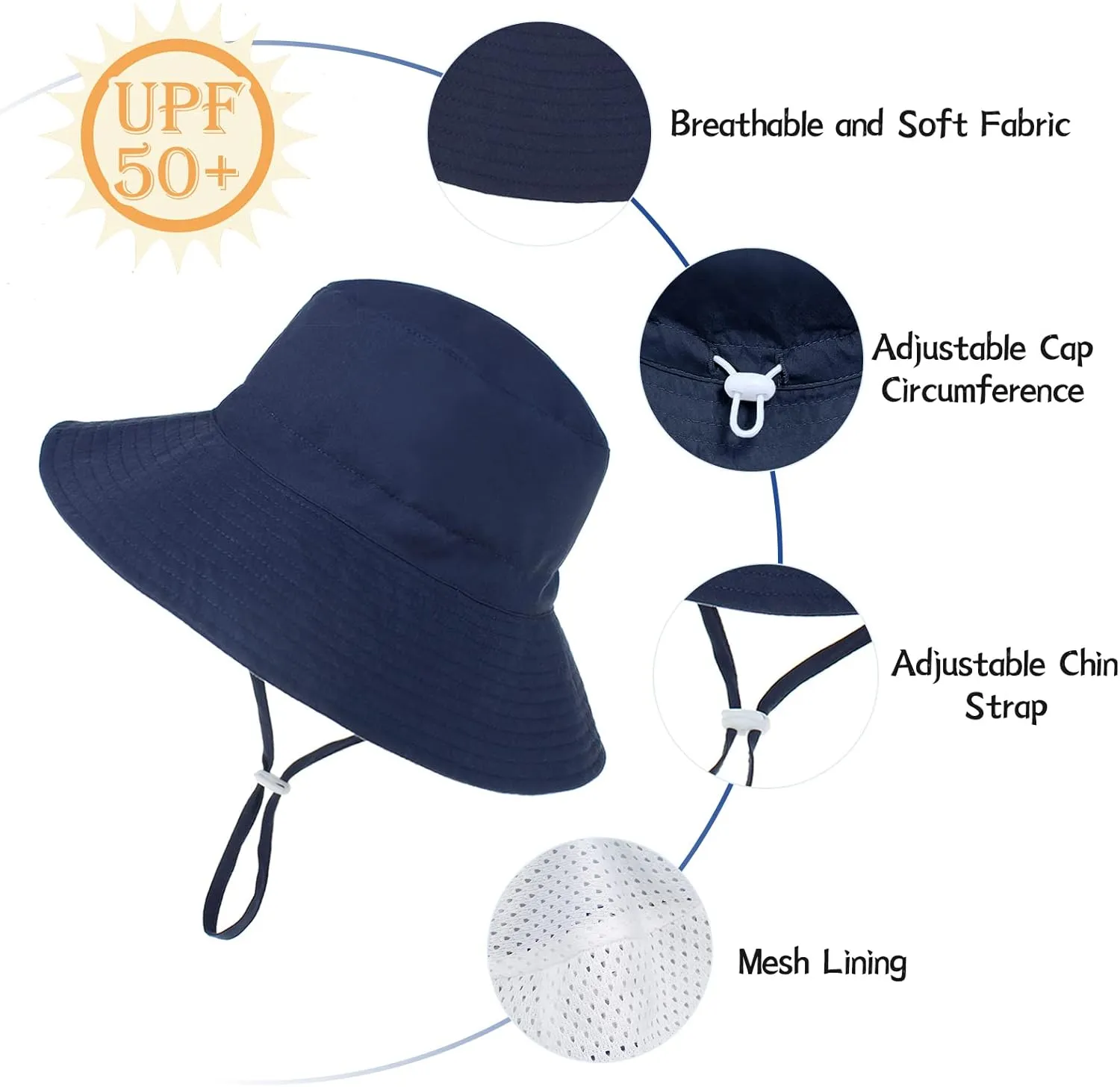 Baby Sun Hat Toddler Summer UPF 50  Sun Protection Baby Boy Girls Hats Beach Hats Wide Brim Adjustable Bucket Hat