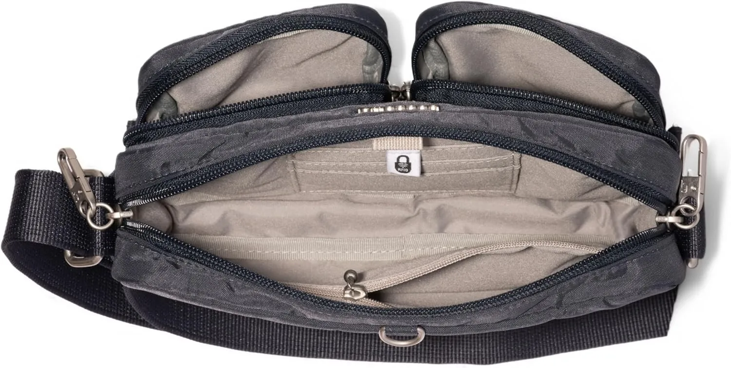 Baggallini Securtex Anti-Theft Treasure Crossbody 9"x5.5" Lightweight Travel Purse with RFID Card Slots Locking Zippers