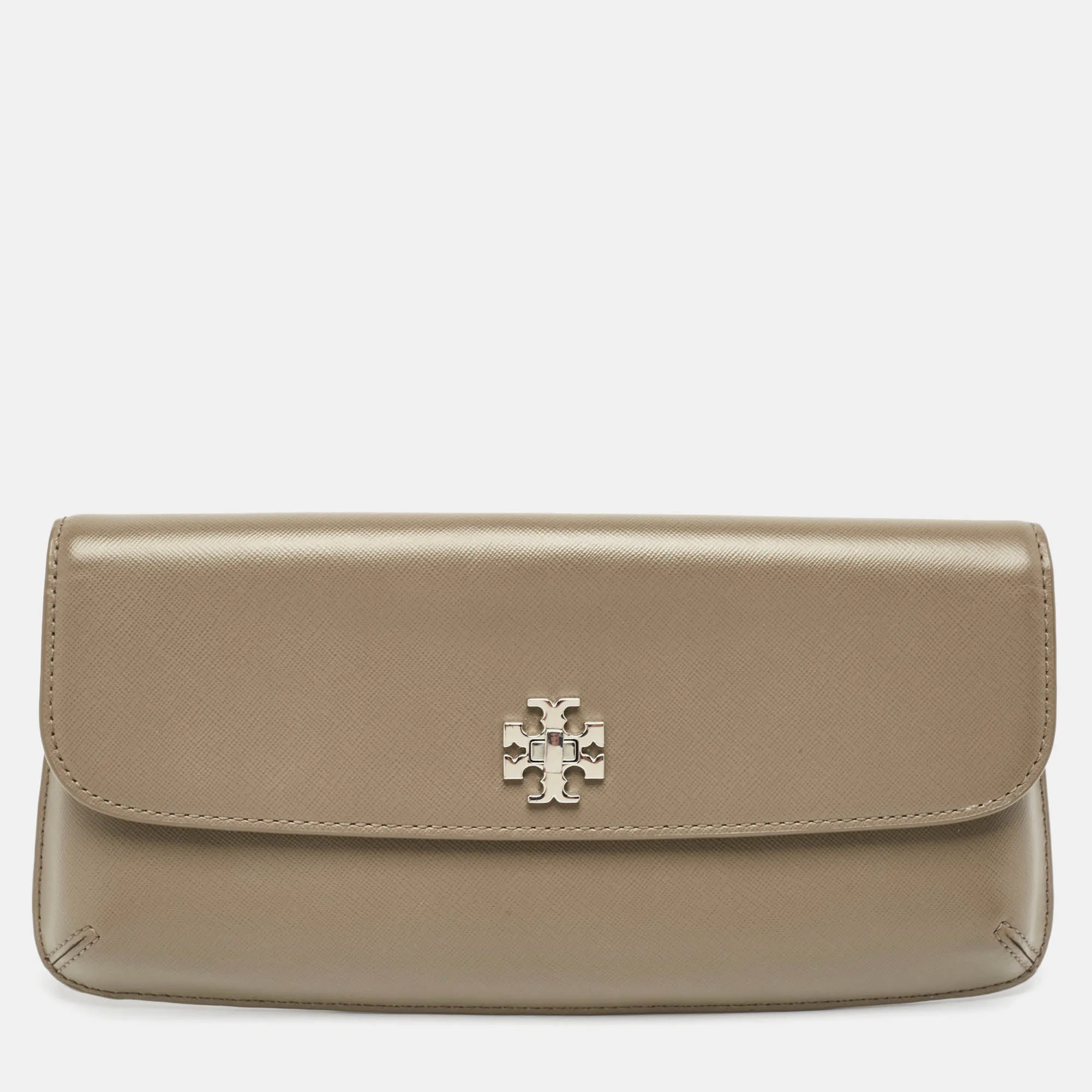 Beige Leather Diana Flap Clutch