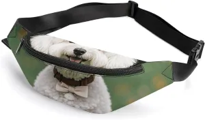 Bichon Frise Dog on The Grass Belt Bag with Adjustable Strap, Lightweight Travel Crossbody Bags, Hands-Free Mini Fanny Packs in Running Gym