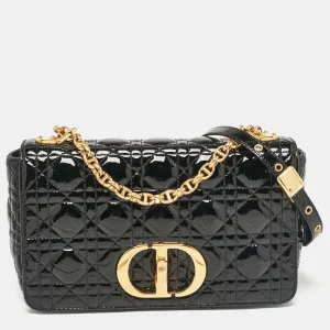 Black Cannage Patent Leather Medium Caro Shoulder Bag