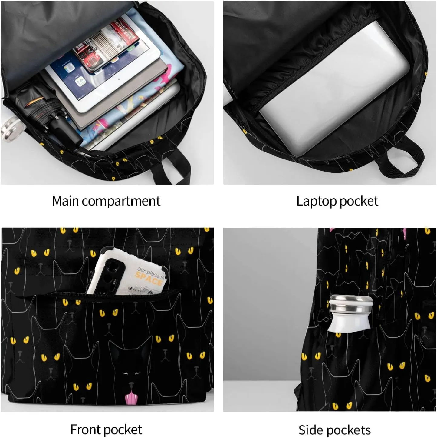 Black Cat Backpack Bookbag Laptop Backpacks Multipurpose Daypack for Boys Girls School Men Women Travel Hiking