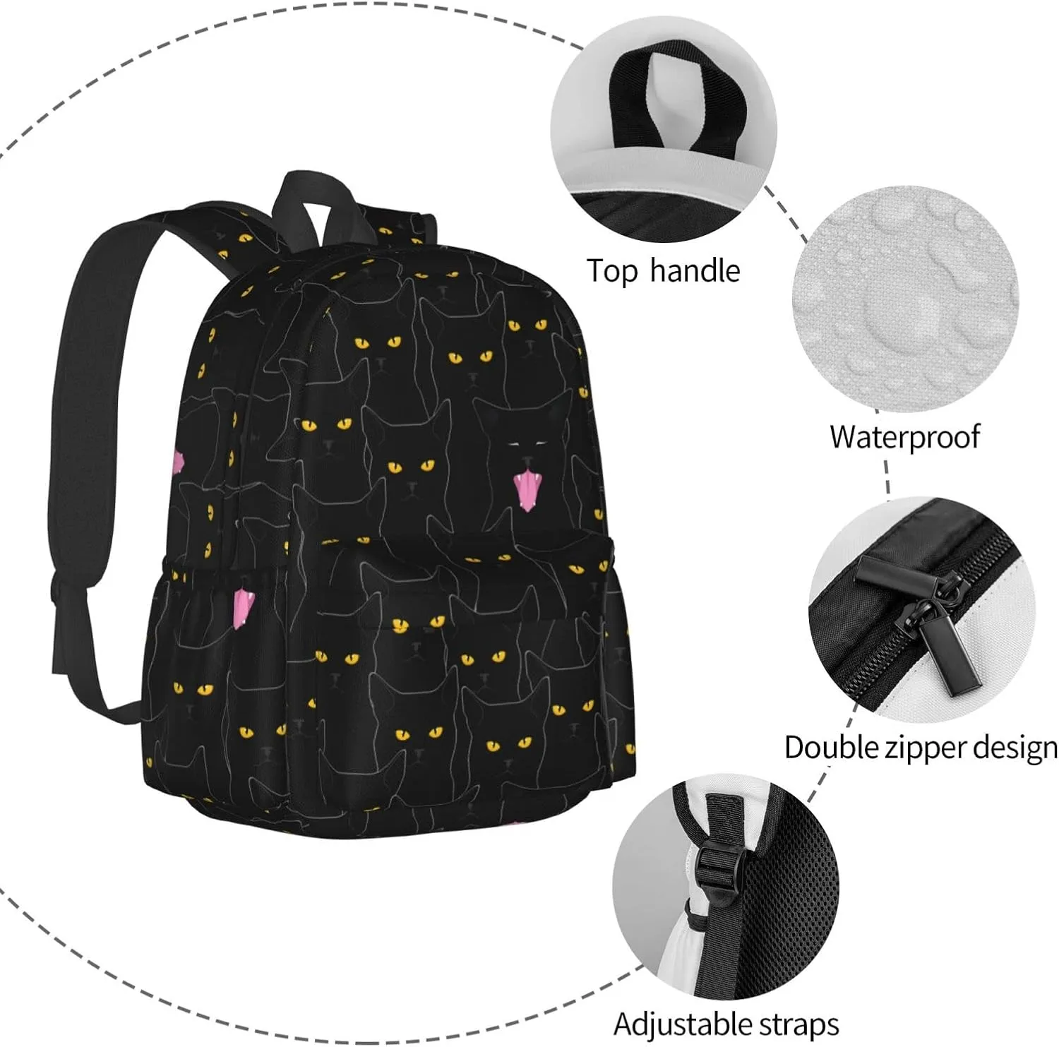 Black Cat Backpack Bookbag Laptop Backpacks Multipurpose Daypack for Boys Girls School Men Women Travel Hiking
