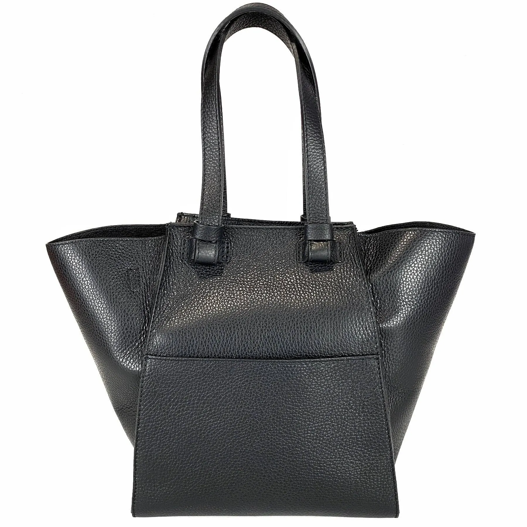 Black Leather Large Handbag Hand Made In Italy