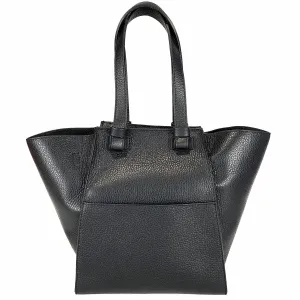 Black Leather Large Handbag Hand Made In Italy