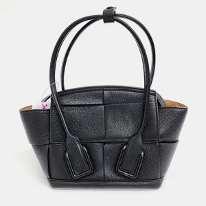 Black Leather Mini Arco Top Handle Bag