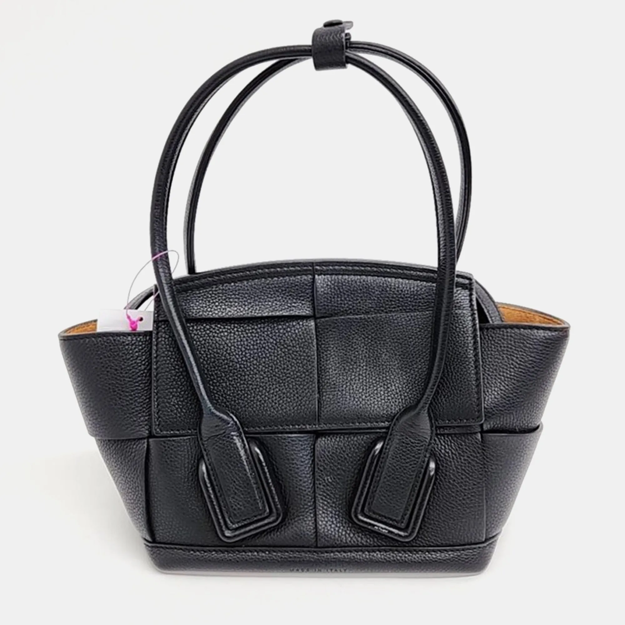 Black Leather Mini Arco Top Handle Bag