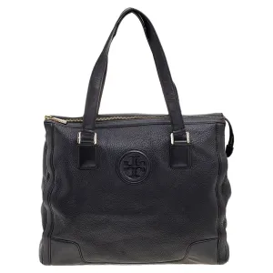 Black Leather Top Zip Robinson Tote