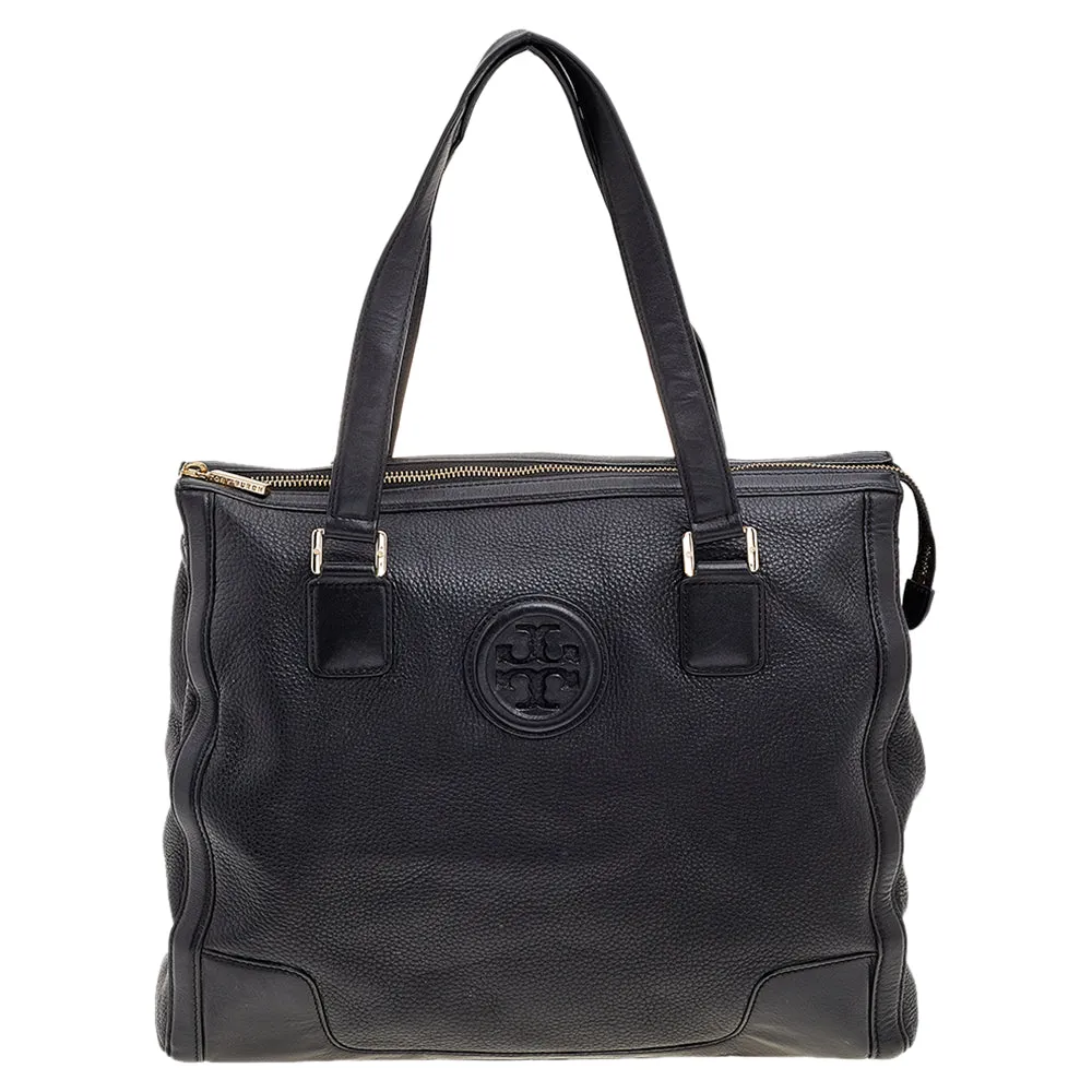 Black Leather Top Zip Robinson Tote