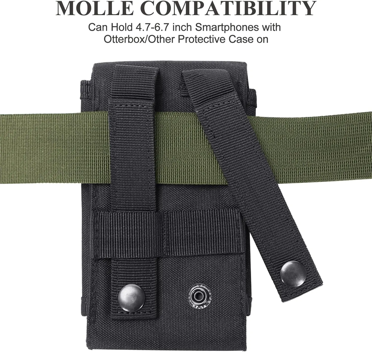 Black Tactical Molle Cellphone Pouch Case,Heavy Duty Waterproof Phone Holster Bag for iPhone 11 12 13 Pro Max Samsung S22 S21 S20 FE Note 20 A02S Less 6.7" Phone with 2 Pack US Flag Patch