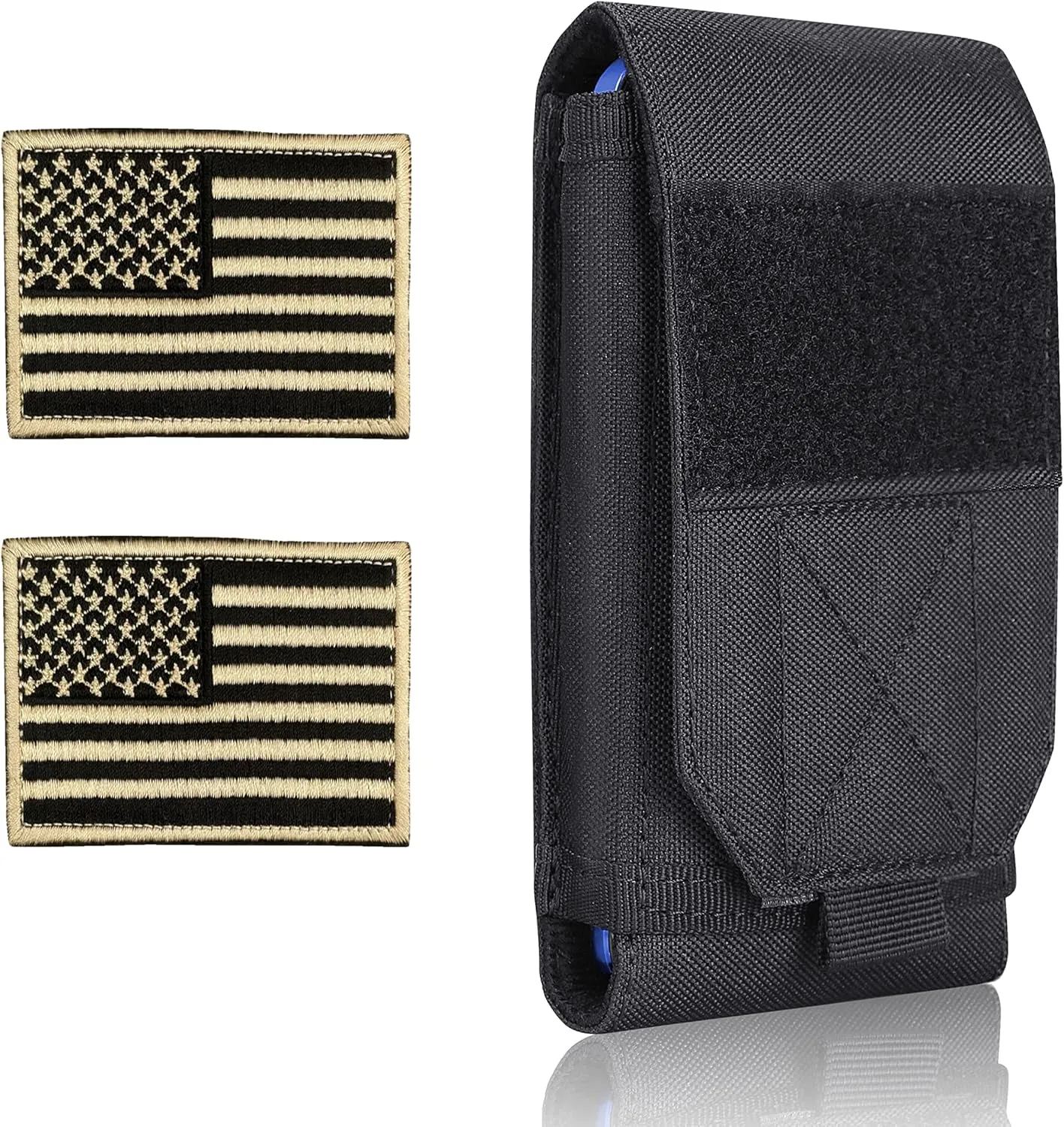 Black Tactical Molle Cellphone Pouch Case,Heavy Duty Waterproof Phone Holster Bag for iPhone 11 12 13 Pro Max Samsung S22 S21 S20 FE Note 20 A02S Less 6.7" Phone with 2 Pack US Flag Patch