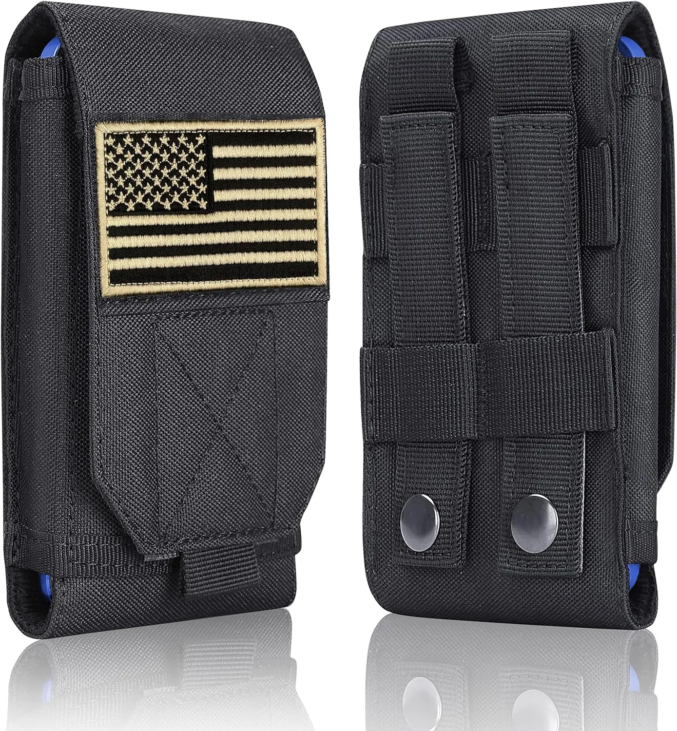 Black Tactical Molle Cellphone Pouch Case,Heavy Duty Waterproof Phone Holster Bag for iPhone 11 12 13 Pro Max Samsung S22 S21 S20 FE Note 20 A02S Less 6.7" Phone with 2 Pack US Flag Patch
