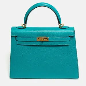 Bleu Paon Epsom Leather Kelly 25 Tote Bag