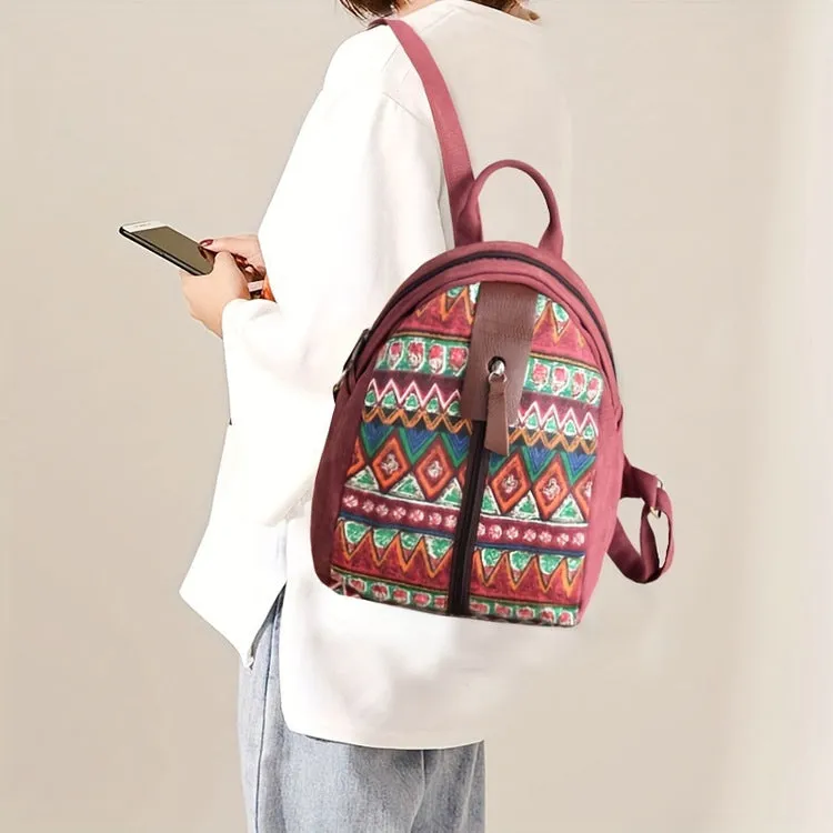 Boho Women's Canvas Backpack Purse Small Canvas Rucksack