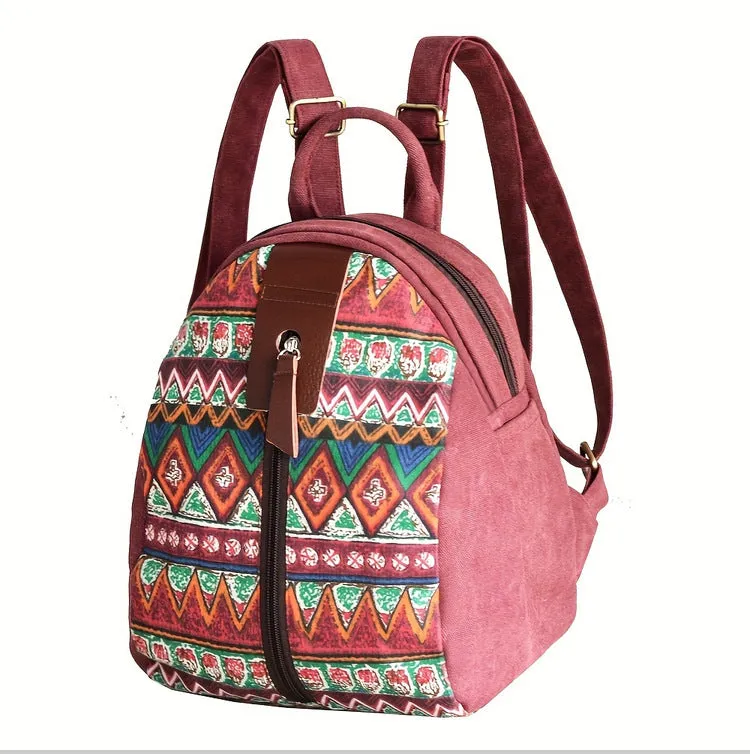 Boho Women's Canvas Backpack Purse Small Canvas Rucksack