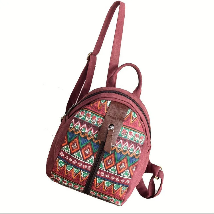 Boho Women's Canvas Backpack Purse Small Canvas Rucksack