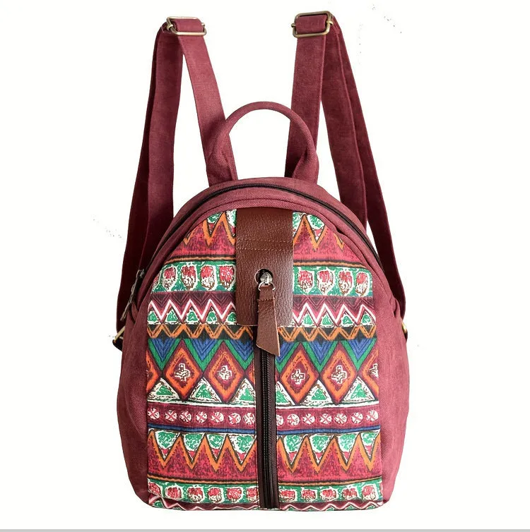 Boho Women's Canvas Backpack Purse Small Canvas Rucksack