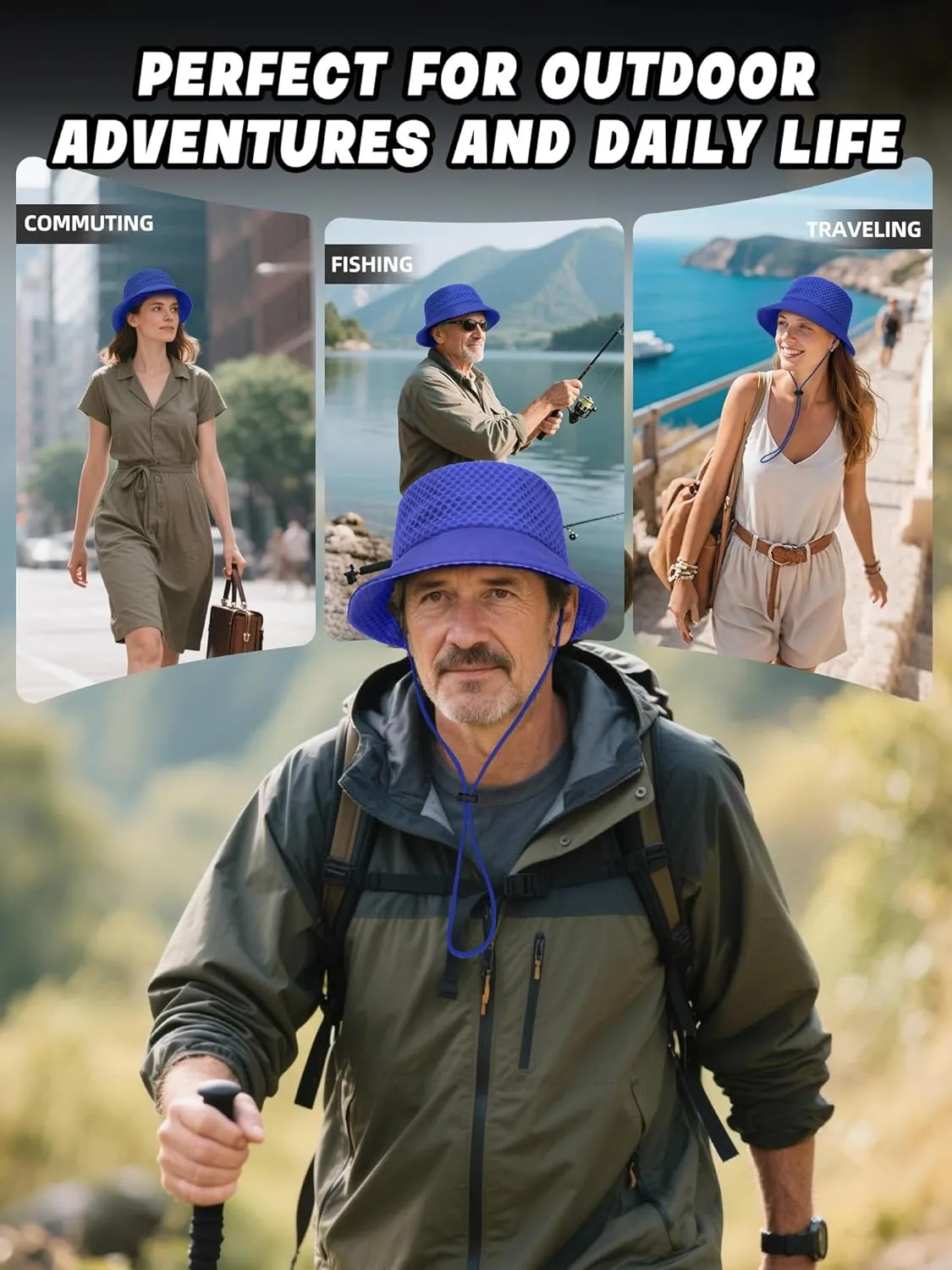 Breathable Bucket Hat for Men Women, Lightweight Mesh Sun Hat for Beach, Gardening, Hiking, Camping, Golf