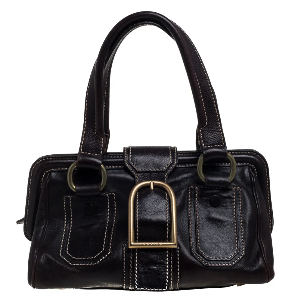 Brown Leather Buckle Satchel
