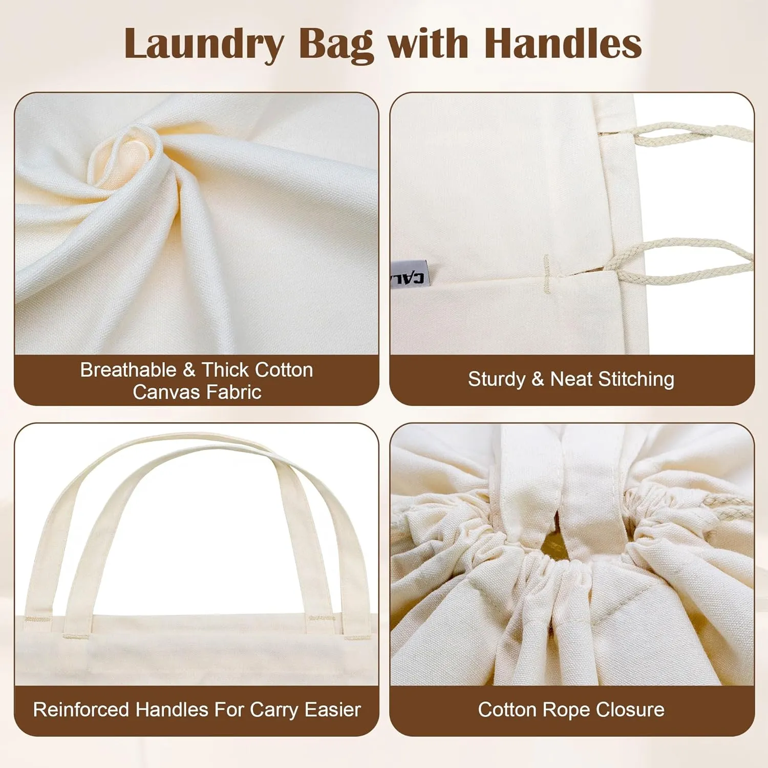 Canvas Laundry Bag, Thick Cotton Laundry Bag with Handles & Drawstring, Extra Large Heavy Duty Washable Basket Liner Hamper Liner for Travel, Camp, College (XL, 2 Pack)
