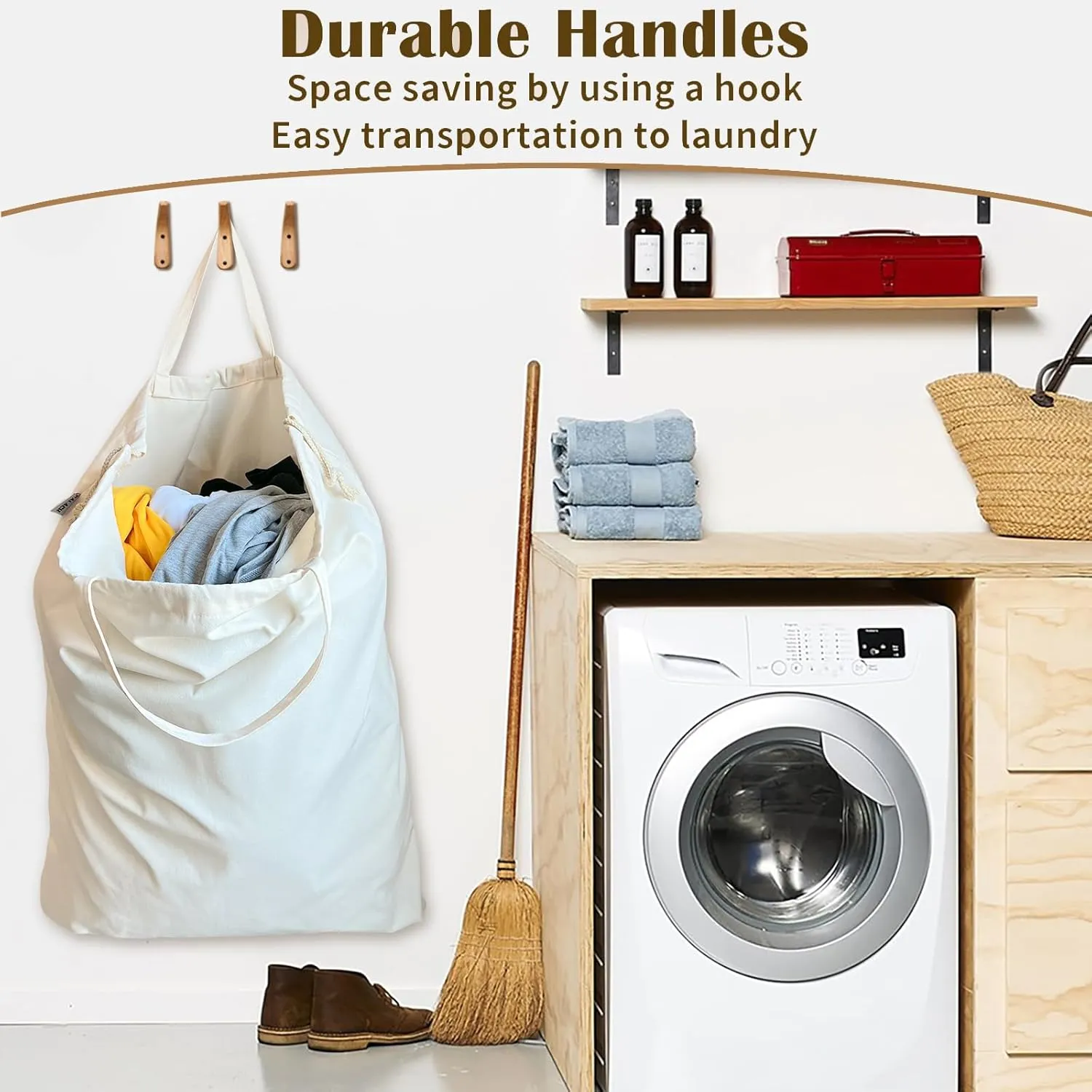 Canvas Laundry Bag, Thick Cotton Laundry Bag with Handles & Drawstring, Extra Large Heavy Duty Washable Basket Liner Hamper Liner for Travel, Camp, College (XL, 2 Pack)