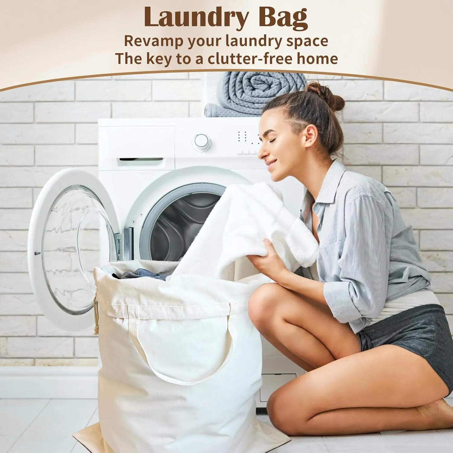 Canvas Laundry Bag, Thick Cotton Laundry Bag with Handles & Drawstring, Extra Large Heavy Duty Washable Basket Liner Hamper Liner for Travel, Camp, College (XL, 2 Pack)