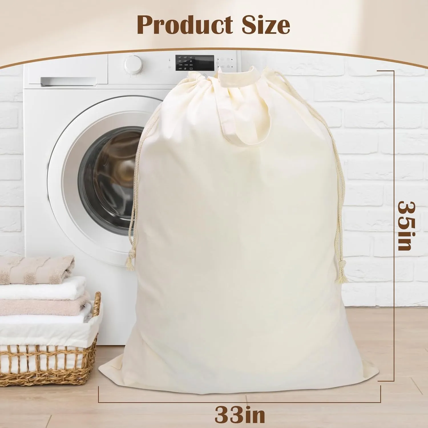 Canvas Laundry Bag, Thick Cotton Laundry Bag with Handles & Drawstring, Extra Large Heavy Duty Washable Basket Liner Hamper Liner for Travel, Camp, College (XL, 2 Pack)